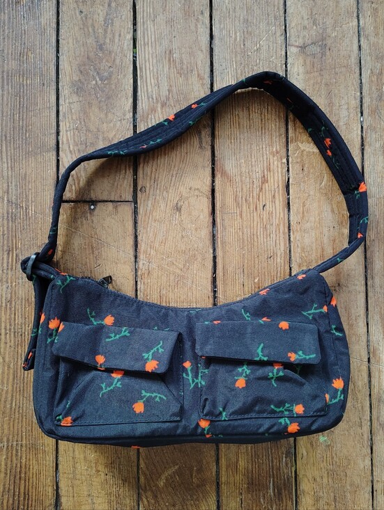 BAGGU Handbags - SOLD Baggu Cargo Shoulder Bag in “Painted Wildflower” Recycled Nylon Black Mini